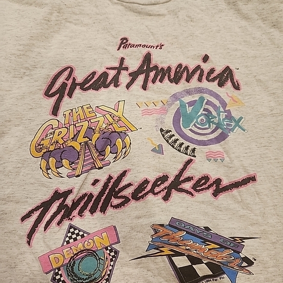 6 Flags Great America Thrillseeker Vtg 1990s Theme Park T-shirt Sz L Gray - Picture 5 of 12